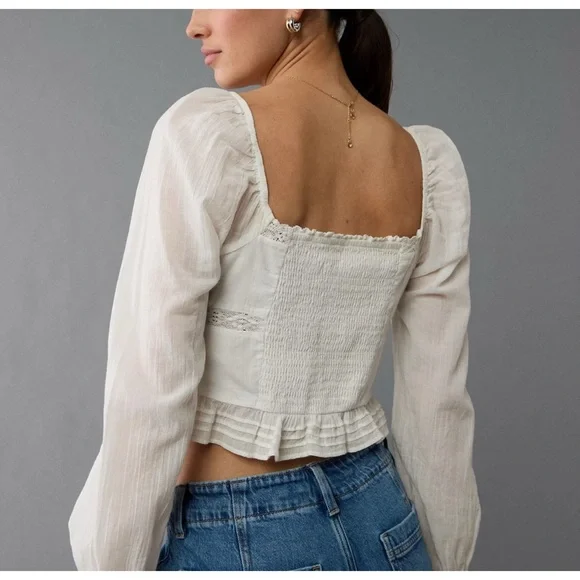 American Eagle White Lace Crochet Victorian Corset Crop Top MD - Picture 2 of 9